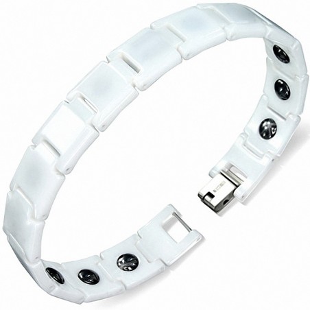 12mm | Bracelet magnétique à maillons carrés en céramique blanche