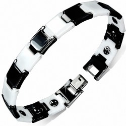 12mm | Bracelet magnétique liens céramique carrés noir et blanc