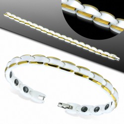 7mm | Bracelet magnétique à maillons Panther en céramique blanche à bors dorés