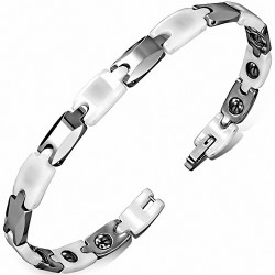 7mm | Bracelet magnétique à maillons Panther en céramique blanche /argentée