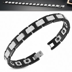 9mm | Bracelet magnétique lien céramique noir H et blanc rectangle