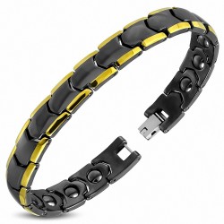 8mm | Bracelet magnétique en céramique noire avec lien panthère 2 tons