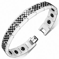 12mm | Bracelet magnétique à maillons en céramique Panther en céramique noire et blanche