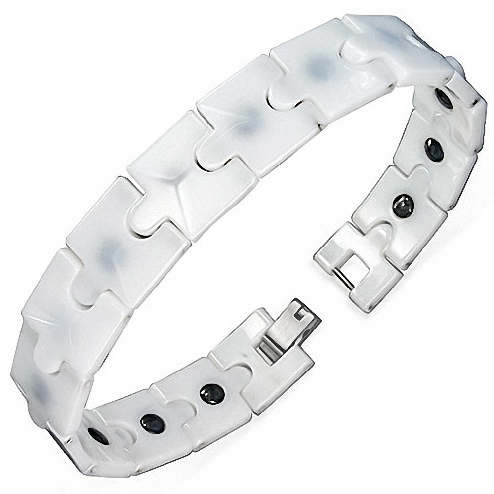 13mm | Bracelet magnétique à maillons en céramique blanche