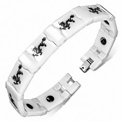 13mm | Bracelet magnétique à maillons en spirale en céramique blanche avec dragon et panthère
