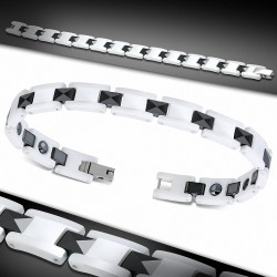 8mm | Bracelet magnétique lien céramique noir et blanc panthère