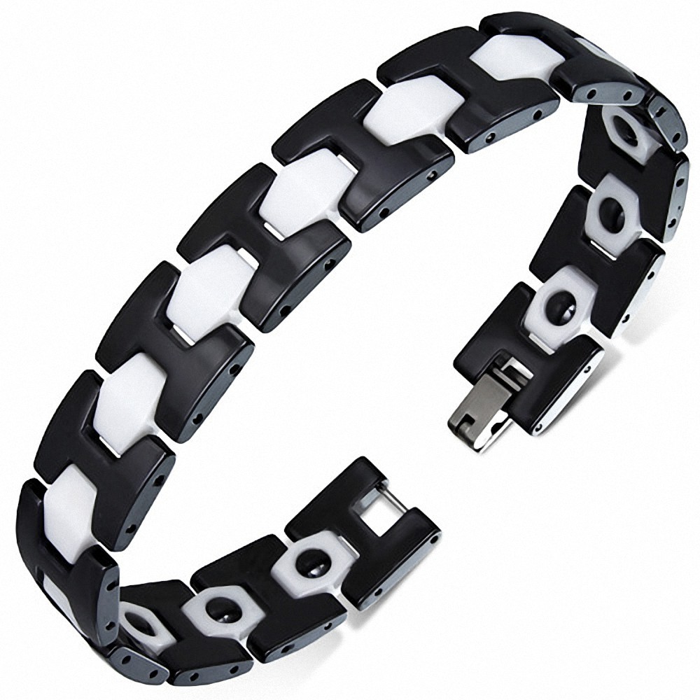 9MM Men Black Ceramic Hematite Link Wrist Bracelet Healthy Bangle for Biker 7.8/"