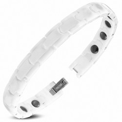 L-19cm W-8mm | Bracelet à maillons en céramique blanche avec panthère magnétique
