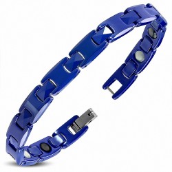 L-17cm W-8mm | Bracelet à maillons en céramique bleue avec maillons de panthère