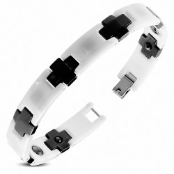 10mm | Bracelet à maillons panthère en céramique avec croix en blanc et noir