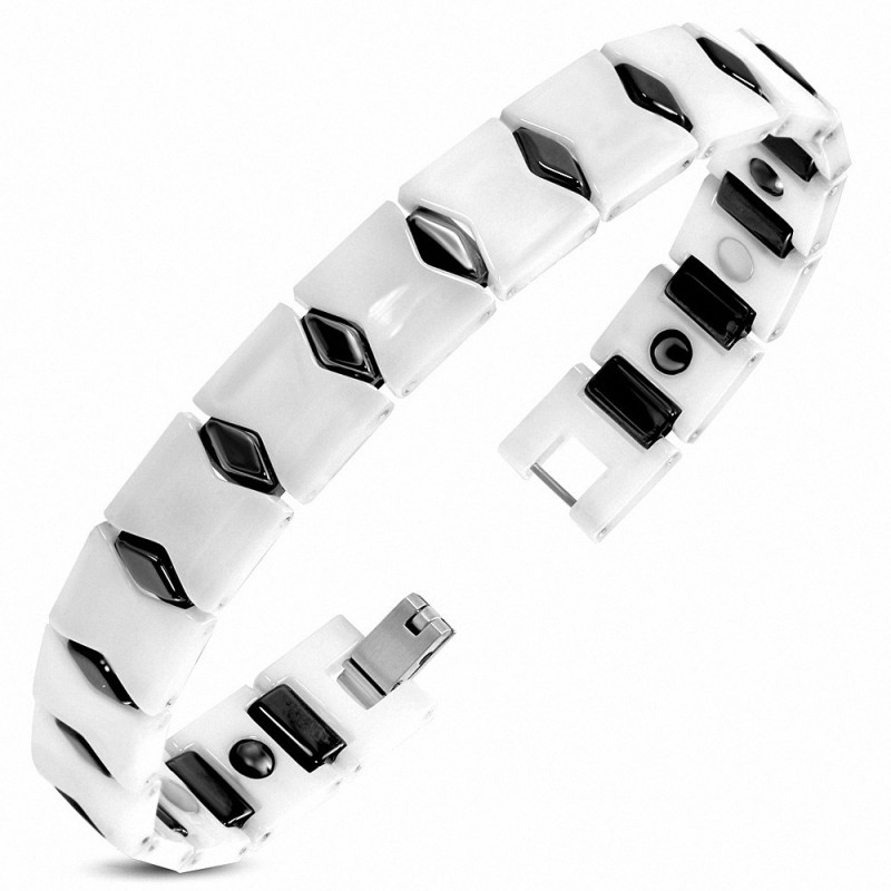 12mm | Bracelet à maillons en céramique blanc et noir avec maillons de panthère magnétique