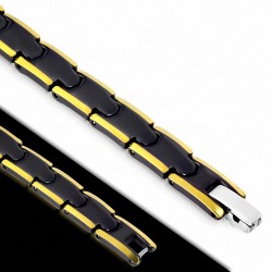 L-18cm W-8mm | Bracelet lien de panthère magnétique bord noir doré céramique