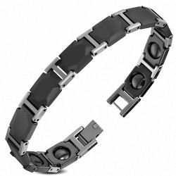 10mm | Bracelet magnétique en céramique noire avec lien panthère 2 tons