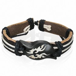 Bracelet style montre de style tribal en cuir et corde avec os