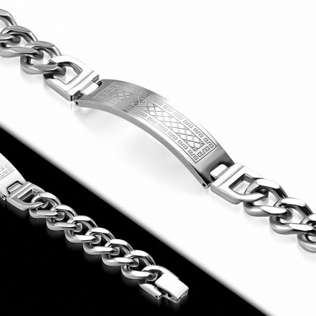 Bracelet chaîne avec maillons cubains en forme de croix et montre de style grec avec clé grecque en acier inoxydable de 12 mm