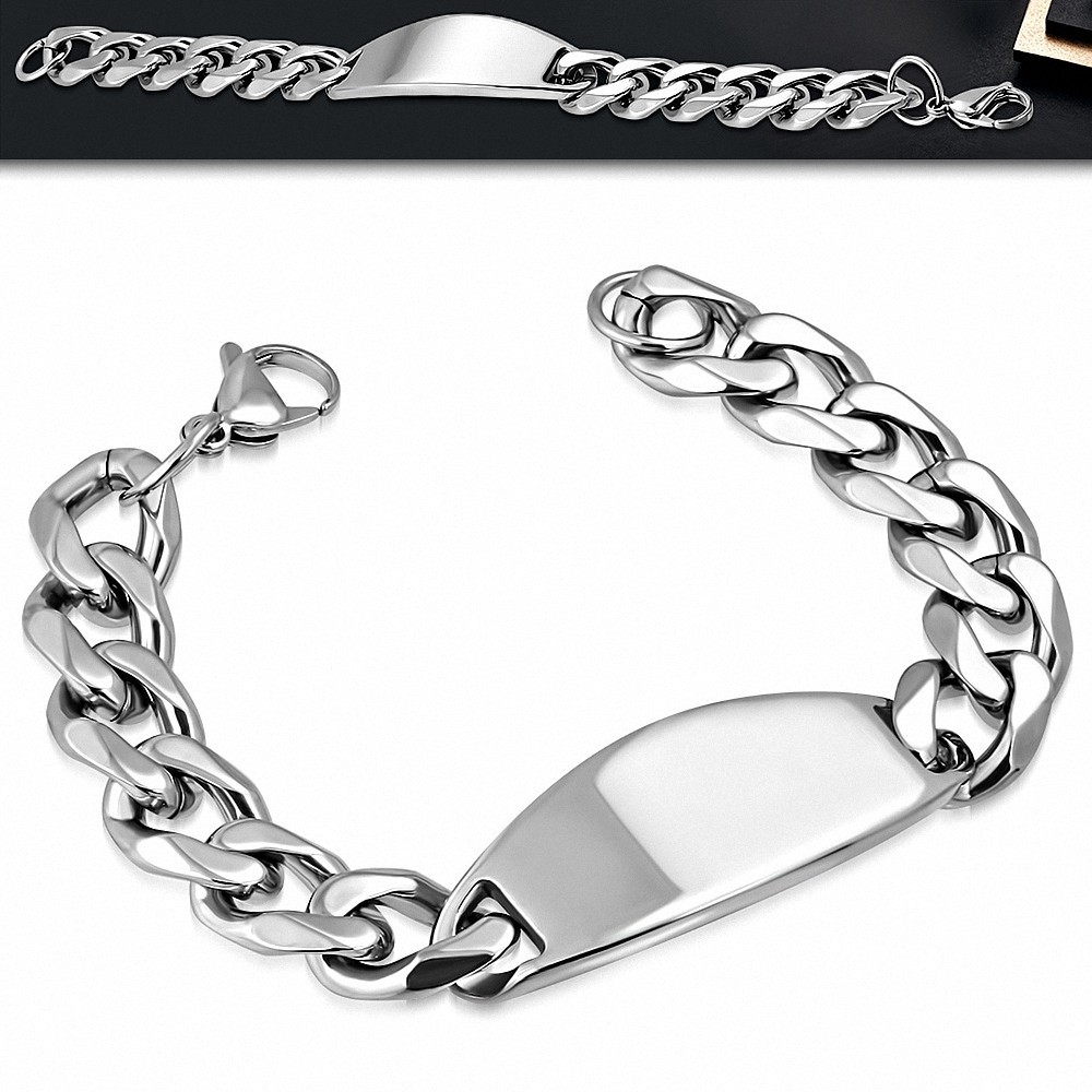 Bracelet identifiant style gourmette en acier inoxydable