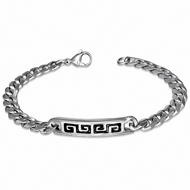 Bracelet style gournette avec clé grecque noire en acier inoxydable 1