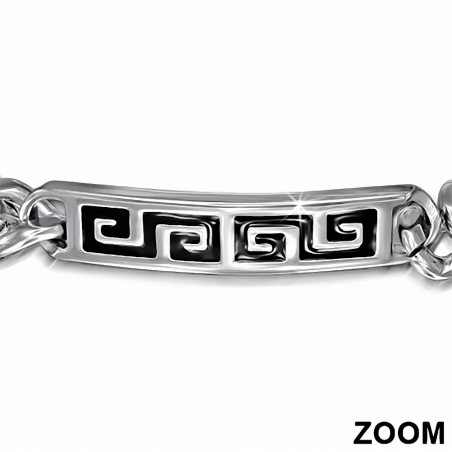 Bracelet style gournette avec clé grecque noire en acier inoxydable 2
