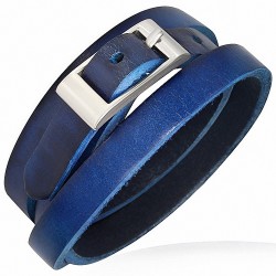 Bracelet en cuir véritable bleu royal à triple boucle de boucle de ceinture
