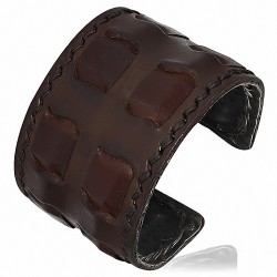 Bracelet manchette en cuir marron véritable