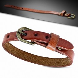 Bracelet avec boucle de ceinture en cuir marron véritable