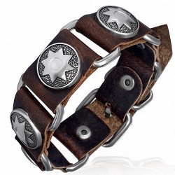 Bracelet en cuir marron véritable rangée d'étoiles avec goujon de ceinture