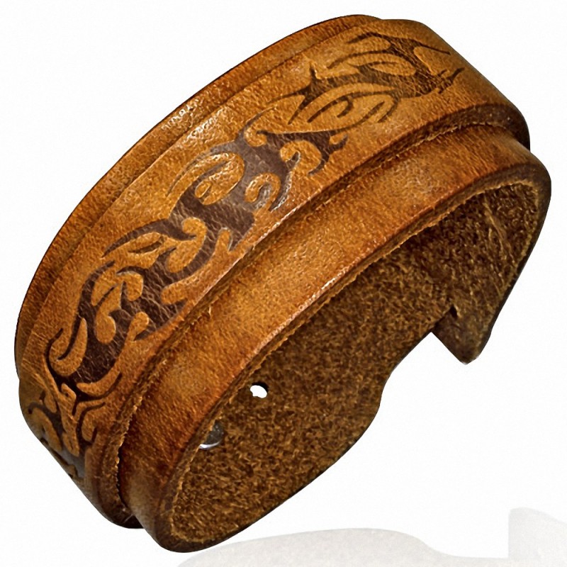 Bracelet en cuir véritable en cuir marron à double boucle tribale avec boucle de ceinture