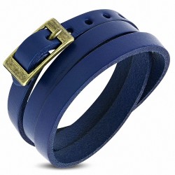 Bracelet à boucle de ceinture en cuir véritable bleu royal à triple boucle