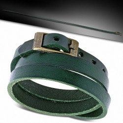 Bracelet en cuir véritable triple boucle en cuir vert