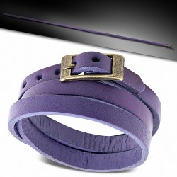 Bracelet en cuir véritable violet / violet triple boucle boucle de ceinture