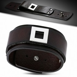 Bracelet en cuir véritable marron avec boucle de ceinture et bouton pression