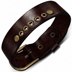 Bracelet boucle de ceinture en cuir marron foncé véritable à rayures