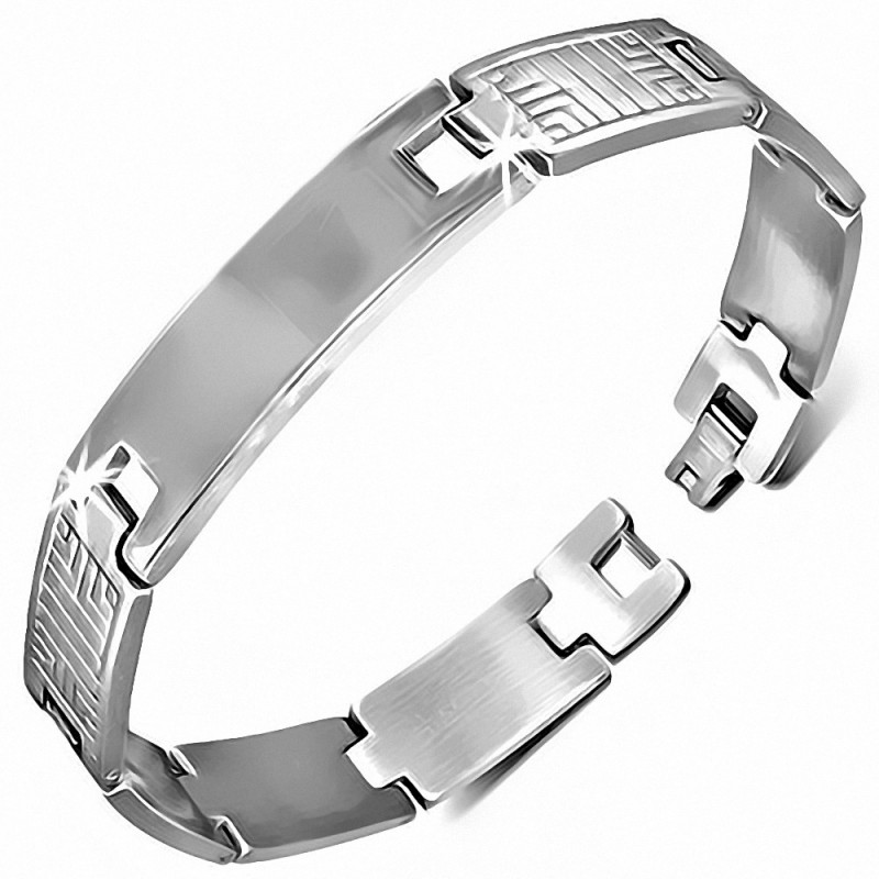 Montre à graver en acier inoxydable avec clé grecque - Bracelet d'identification de style