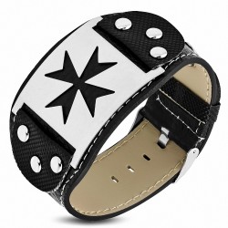 Bracelet en cuir avec boucle de ceinture en PVC avec croix en forme de fleur en acier inoxydable et croix de style maltais