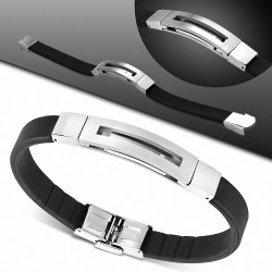 Bracelet en caoutchouc noir avec montre en acier bruni de style montre et strass