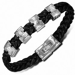 Bracelet en cuir noir avec tube à vis en acier inoxydable
