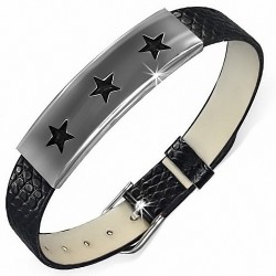 Bracelet en cuir noir avec boucle de ceinture en cuir noir avec montre en étoile en acier inoxydable