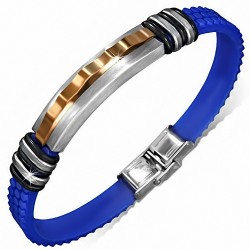 Bracelet en caoutchouc bleu avec montre en acier inoxydable à finition mate 2 tons B
