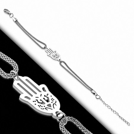Bracelet en mailles de rallonge en filigrane en acier inoxydable avec aiguilles de Fatima / Hamsa de style montre