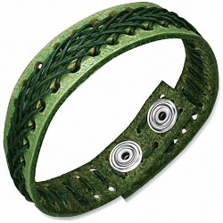 Bracelet à agrafes croisées en véritable cuir vert tissé