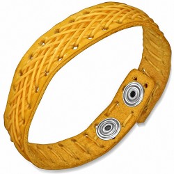 Bracelet agrafe entrecroisé en cuir jaune véritable