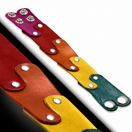 Bracelet réglable 5 parties en cuir coloré tons chauds et rivets