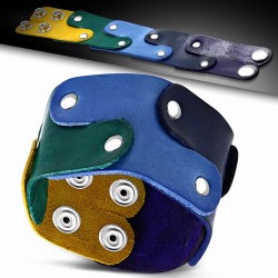 Bracelet réglable 5 parties en cuir coloré tons froids et rivets