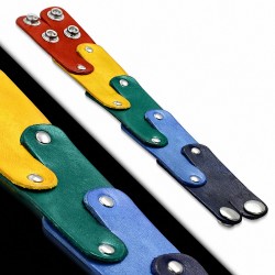 Bracelet réglable 5 parties en cuir coloré tons mixtes et rivets