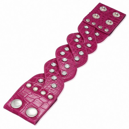 Bracelet fantaisie avec boutons pression en cuir tressé en cuir rouge tressé avec cristal