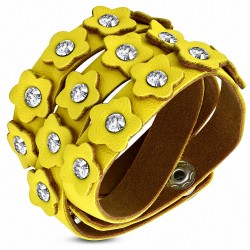 Bracelet zippé en cuir PU  en forme de fleur avec goujon triple