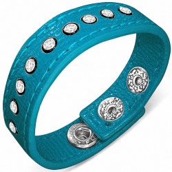 Bracelet pression en cuir PU bleu gemme