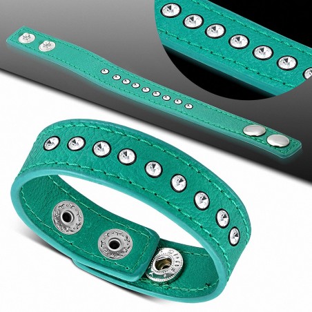 Bracelet à pression en cuir PU vert bleu gemme