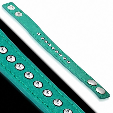 Bracelet à pression en cuir PU vert bleu gemme