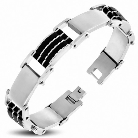 Bracelet à maillons  hommes en acier inoxydable avec caoutchouc noir 104